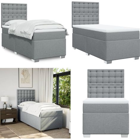 Sommier à lattes de lit avec matelas gris clair 80x200 cm tissu - Lit Double - Literie - Matelas À Ressorts Ensachés - Tête De Lit Ajustable - Surmatelas - Home & Living (1/5)