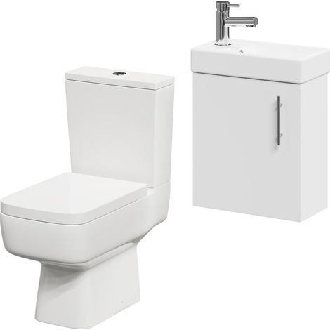 Nero Compact Gloss White 400mm 1 Door Wall Mounted Cloakroom Vanity Unit and Toilet Suite including Paulo Toilet (1/5)