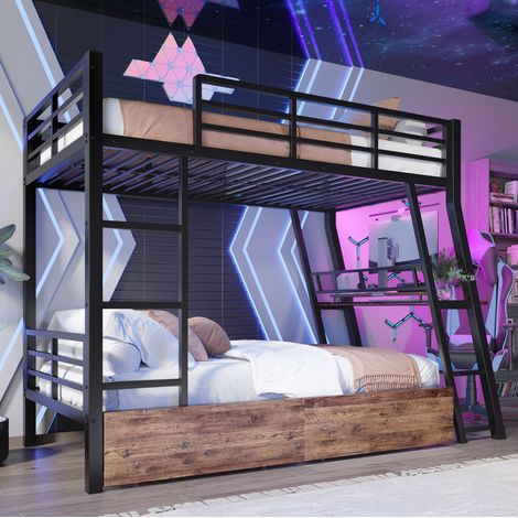 MEUBLIV Hochbett 90x200 cm schwarz – Schreibtisch, LED und Schubladen, ohne Matratze (1/5)