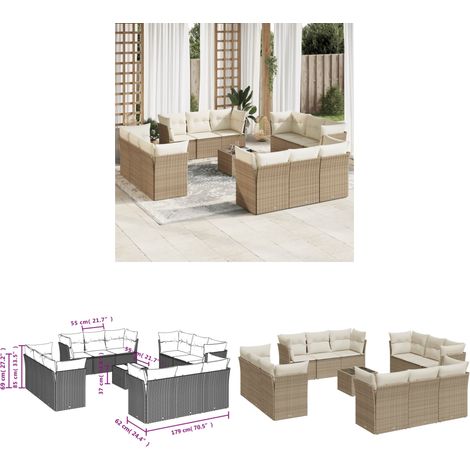 Salon de jardin avec coussins 13 pcs beige résine tressée - Ensemble Salon De Jardin - Mobilier De Jardin - Résine Tressée - Rotin Synthétique - Meuble Extérieur - Home & Living (1/3)