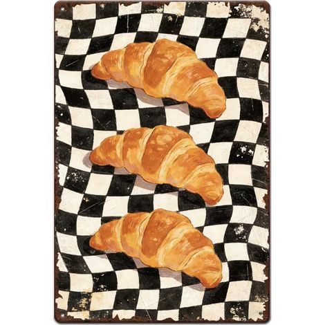 Plaque Metal Vintage Rétro Croissant Pain Alimentaire Poster Plaque Metal Decorative Affiche Vintage pour Boutique Dessert Restaurant Café Bar Art Murale Intérieur Extérieur Cadeaux 20x30cm (1/5)