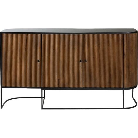 Made In Meubles – Buffet arrondi en bois de manguier et métal noir – Dimensions 165 x 90 x 40 cm – Meuble de salon élégant et contemporain (1/5)