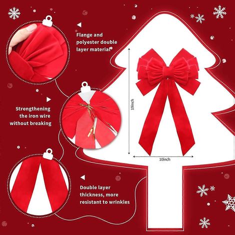 Weihnachtsschleifen aus rotem Samt, 48 cm lang und 25 cm breit, Set mit 5 Weihnachtsschleifen. (1/4)