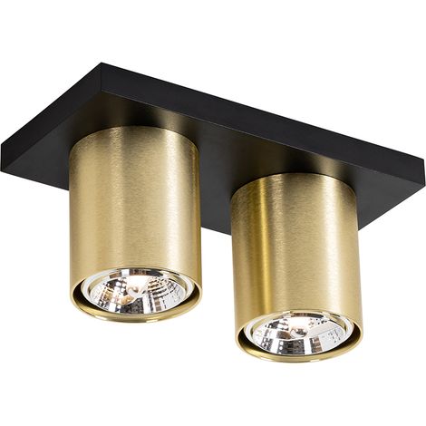 QAZQA tubo - Spot plafond, plafonnier - 2 lumière - L 24 cm - Noir et Or - Moderne - éclairage intérieur - Salon I Chambre I Cuisine I Salle à manger