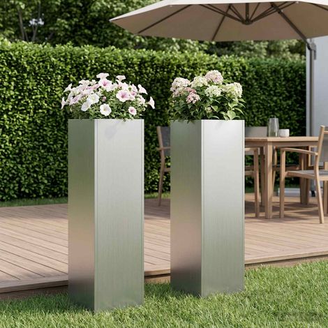 Cache-pot de jardin 2 pc Argenté 20 x 20 x 75 cm (1/5)