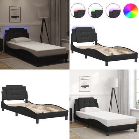 Bettgestell mit LED Schwarz 100x200 cm Kunstleder - Bettrahmen - Schlafzimmermöbel - Led-Bett - Kunstlederbett - Doppelbett - Home & Living (1/5)