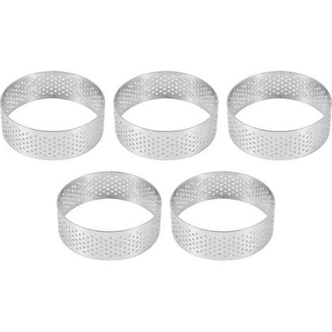Lot de 16 cercles à tartelettes ronds de 6 cm en acier inoxydable perforé (1/5)