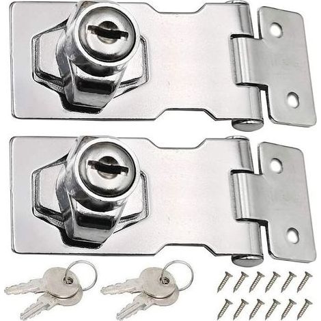 2 Stück Edelstahl-Türriegel (80 mm) mit Vorhängeschloss und Schlüssel zum Verriegeln von Schuppentüren, Schränken, Kisten und Möbeln (1/5)
