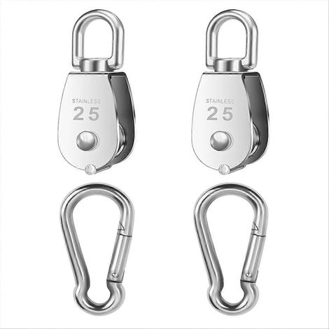 Lot de 2 304 acier inoxydable M25 argent poulie Block fil Rope suspendu fil Towing roue avec Lot de 2 Spring Snap (1/5)
