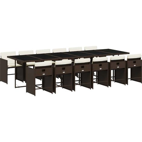Maison Exclusive - 13-tlg. Garten-Essgruppe mit Kissen Braun Poly