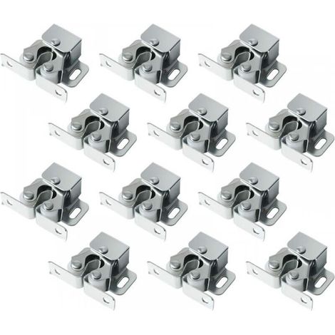 Set di 12 chiavistelli a rullo doppio con leva, robusto chiavistello a rullo per ante di armadi e ripostigli (argento) (1/4)