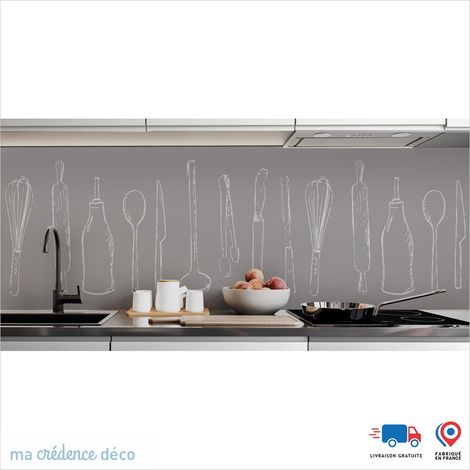 Crédence : Ustensiles de cuisine - Couleur Gris platine - Alu composite - 60 - 120 (1/3)