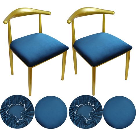 Housse D'assise de Chaise Housse Tabouret Rond Velours Tissu de Luxe Diamètre 36-50 cm, Lavable et Anti Poussière,Convient pour Tabourets Ronds et Carrés (4, Bleu Paon) (1/5)