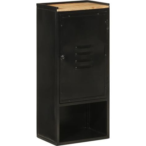 Armadio da bagno moderno in legno di mango 40 x 27 x 90 cm con pratico vano portaoggetti in ferro nero 020047343