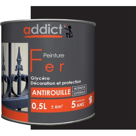 Peinture fer noire 0.5L – Protection antirouille professionnelle – Finition mate résistante aux intempéries – Application intérieure/extérieure – Addict