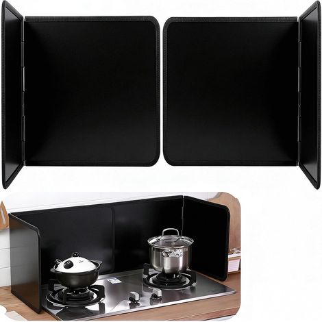 Foldable Kitchen Stove Splash Guard, Grease and Splash Guard with Non-Stick Coating Anti-Splash Plate (Black 30 cm) (1/5)