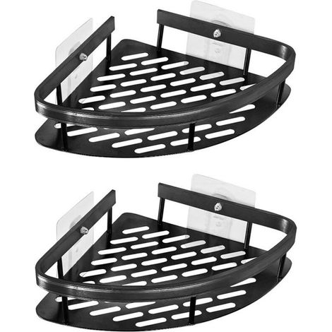 Estante esquinero para baño, 2 piezas - negro (1/3)