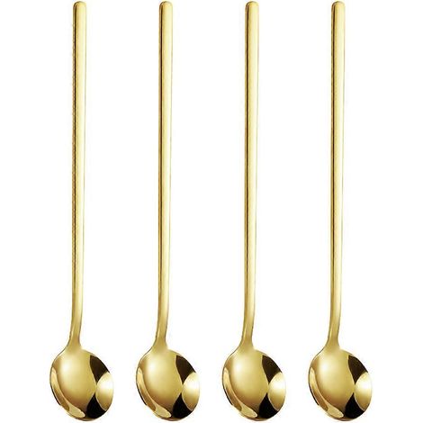Cuillère à expresso en acier inoxydable de 17 cm, mini-cuillère à café, pour café, sucre, dessert, gâteau, glace, cappuccino, lot de 4 - Doré (1/5)