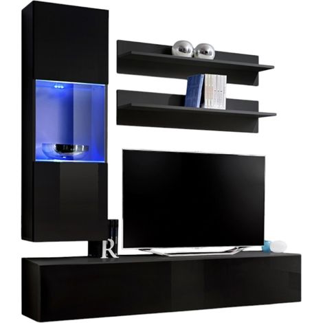 Mobile per TV FLY H3 design, colore nero lucido. Mobile sospeso moderno e alla moda per il tuo soggiorno.