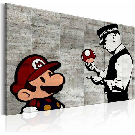 Tableau Mario Bros sur béton Banksy - 120 x 80 cm (1/4)