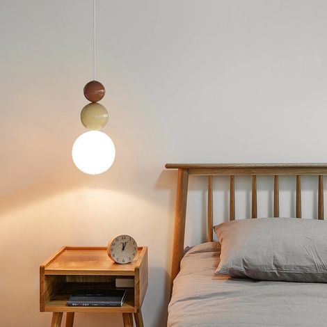 Lampe suspendue LED de style nordique moderne, plafonnier beige, réglable en hauteur, pour la chambre, salon et chevet, lumière blanc 6500K (marron) (1/5)