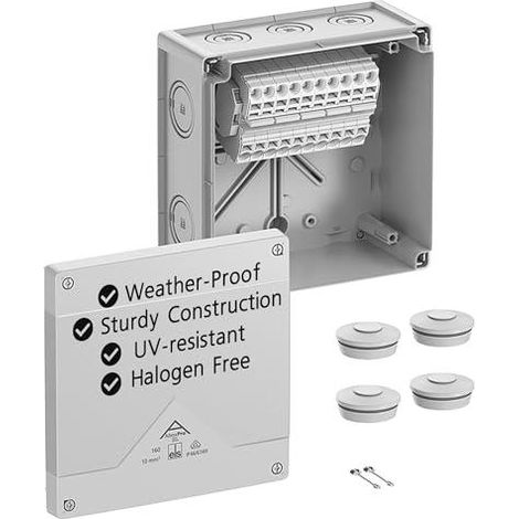 Spelsberg Caja de derivación, tipo de protección IP66/IP67/IP69, máx. 10², resistencia al impacto IK09, clase de protección II, Ui 690V AC, Ui 690V DC, DLG, DNV, VDE, libre de halógenos, 41044001