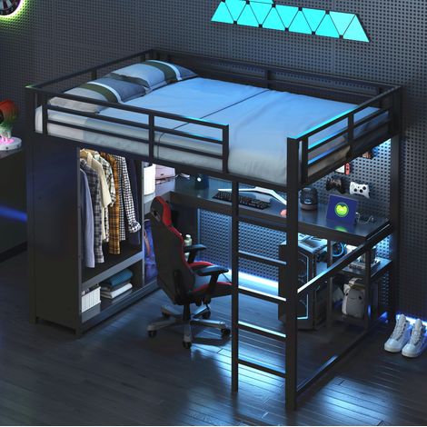 Cama Alta 140x200 Cm Estructura Metálica Negro (1/5)