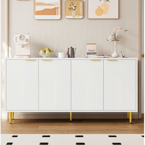 Aparador de 4 puertas 160 x 80 x 40 cm con estantes ajustables, blanco HAVRYA (1/5)
