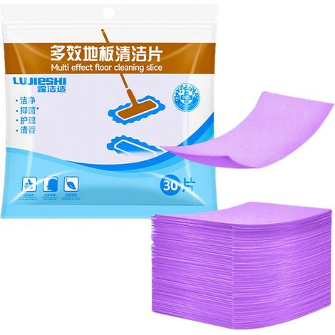 Lingettes nettoyantes multi-surfaces pour sols, sans danger pour le bois et le carrelage. Nettoyage en profondeur des sols après une fête. Violet. (1/5)