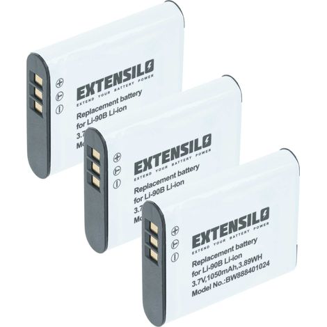 EXTENSILO 3x Akku kompatibel mit Olympus Stylus SH-3, SH-60, SP-100 iHS, SH-50 iHS, XZ-2 iHS, XZ-2, SH-50, SH-1 Kamera (1050 mAh, 3,7 V, Li-Ion) (1/5)