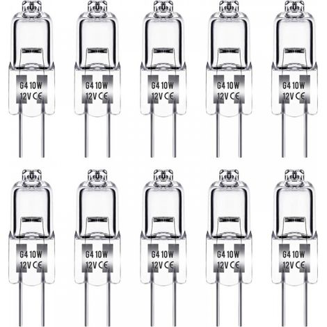 Ampoule Halogene G4, Ampoule G4 12V 10W, jaune chaud, 150LM, Intensité Variable, LampeHalogene G4, Lampe à Capsule Transparente, paquet de 10 (1/5)