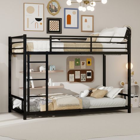 DESVIAE Lit superposé en métal pour enfants 90 x 190 cm avec échelle intégrée garde corps structure basse design silencieux noir (1/5)