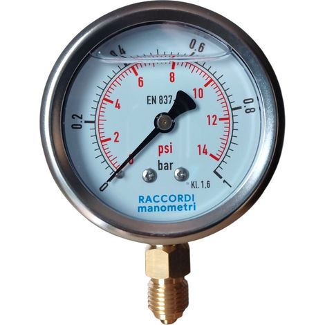 Manómetro radial de baja presión MG1-63, 1 bar, rosca de 1/4". (1/4)
