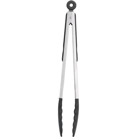 Küchenzange aus hitzebeständigem Silikon mit Edelstahlgriffen für Grill, Haushalt und Outdoor-Aktivitäten (30 cm, schwarz) (1/5)