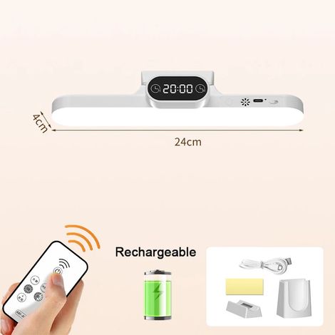 Lampe de table magnétique suspendue (23 cm) avec horloge LED rechargeable USB et variateur d'intensité réglable (1/5)