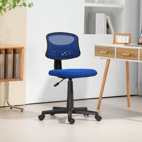 Chaise Bureau Sans Accoudoirs Pivotants Dossier Maille Respirante Hauteur Réglable Rangement Travail Bleu (1/4)