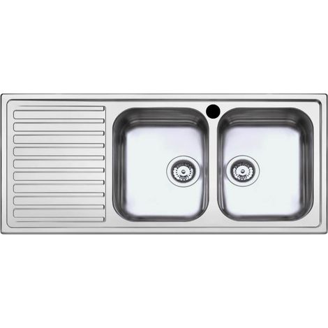Lavello cucina acciaio 116x50 cm doppia vasca e gocciolatoio sinistro SAXT333A (1/2)