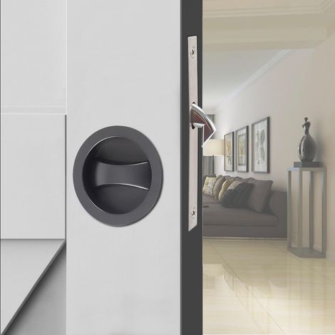 Kit de serrure avec rosace ronde serrure de condamnation pour porte coulissante 57mm pour porte coulissante Noir (1/5)