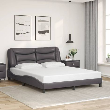 Cadre de lit avec tĂŞte de lit 160 x 200 cm gris en similicuir, sommier Ă lattes, sans matelas - PANGIVO (1/5)