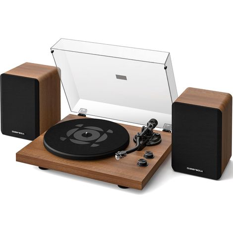 Platine Vinyle avec Haut-parleurs Stéréo, Platine Bluetooth, Lecteur Vinyle avec Préampli Intégré, Bras en S, 33/45 RPM (1/5)
