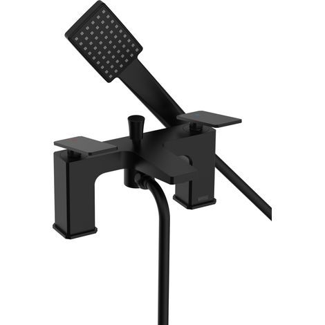 Bristan Delgado Black Deck Mounted Bath Shower Mixer Tap + Hose + Shower Head