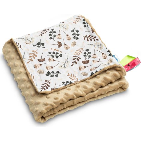 Leggera coperta minky 75x100 cm, colore cappuccino, con motivo a rametti (1/4)