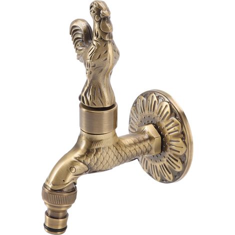 Robinet de jardin extérieur antique sculpté en bronze et cuivre, motif carpe, style rétro antirouille, pour toilettes, G1/2 po, coq (1/5)