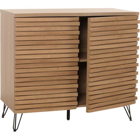 Commode armoire buffet avec 2 portes et 4 compartiments de rangement en bois massif manguier et métal 85x95x45 cm 040006524