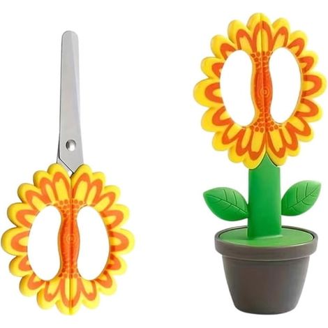 Forbici da terra a forma di vaso di fiori artificiali con lame in acciaio inossidabile, adatte a studenti, per tagliare la carta per lavori creativi e per la cancelleria in ufficio - forma di girasole