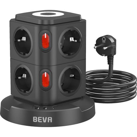 8 Prises Tour Multiprise avec Veilleuse,2 USB-A et 1 USB-C,2m Câble  2500W 10A, Interrupteur Individuel ,Protection Contre Les Surtensions (1/5)