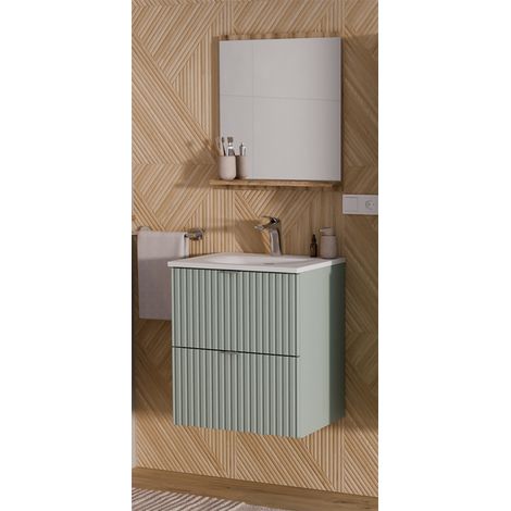 Badmöbel Set 2-teilig mit 50cm Waschtisch, grün und Eiche, NEWPORT-56-GREEN (1/5)