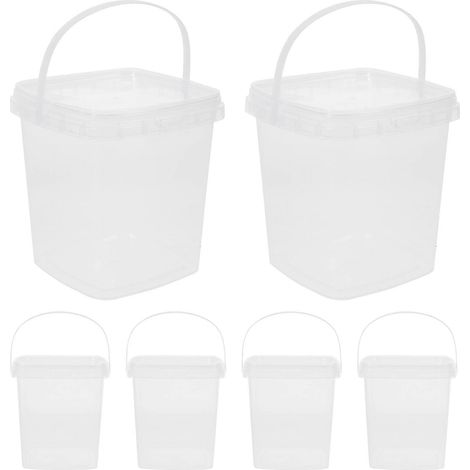 Lot de 6 petits seaux carrés transparents avec couvercle, 1 L, pour glace, thé au lait ou popcorn.-12.00X12.00X11.50CM-Transparent 1