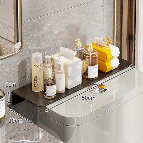 Aufbewahrungsregal über der Toilette, schmales Wandregal 50x10x6 cm mit Schlitzteiler, Schwarz-lsw