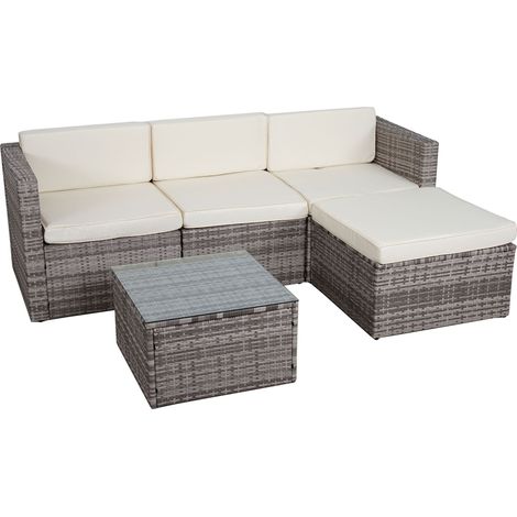 Poly-Rattan-Garnitur HHG-593, Gartengarnitur Sofa Set grau, Polster creme ohne Deko-Kissen/Abdeckung (1/5)